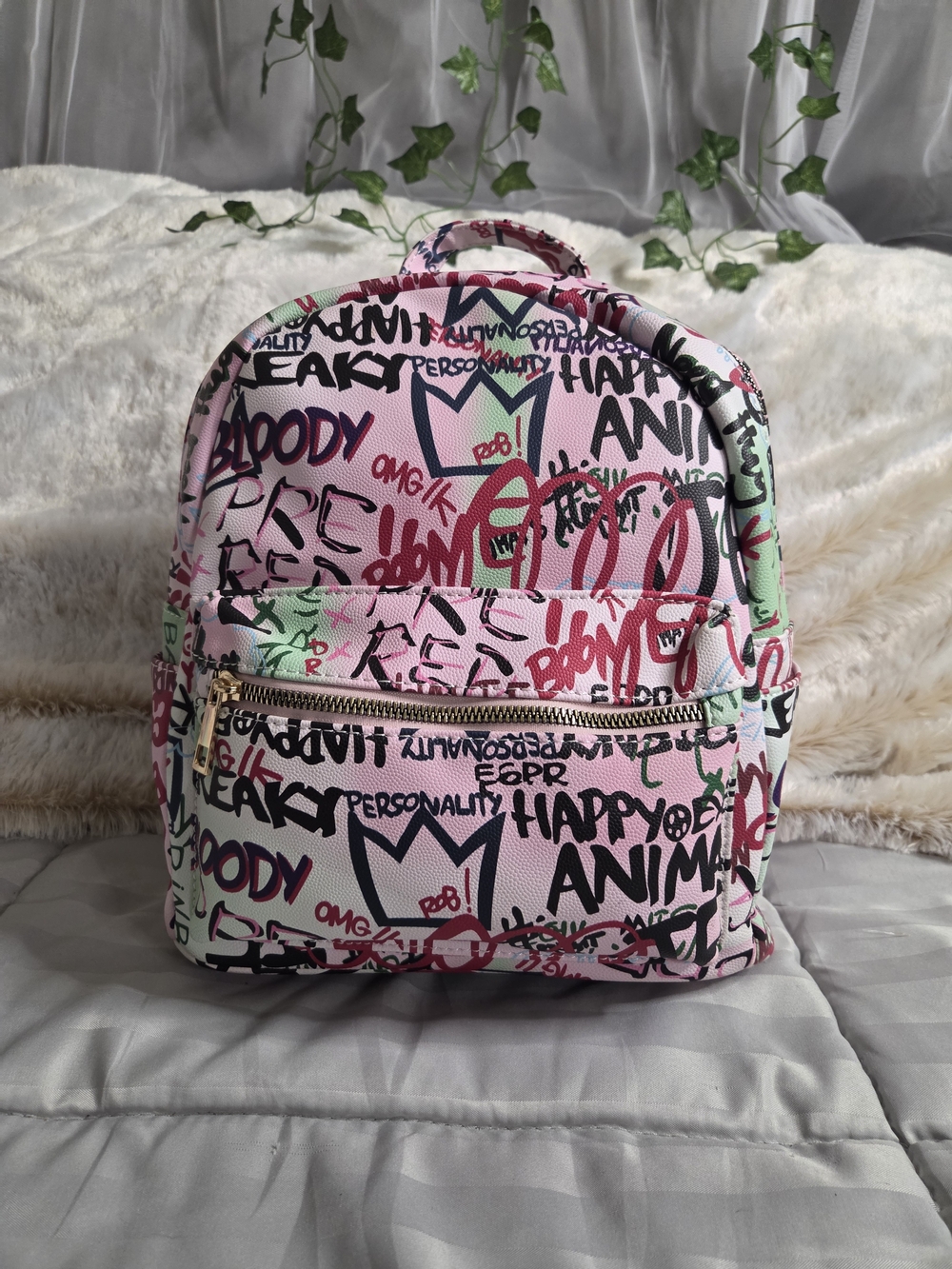 NWT -Caleesa Retro Graffiti Print Mini Backpack